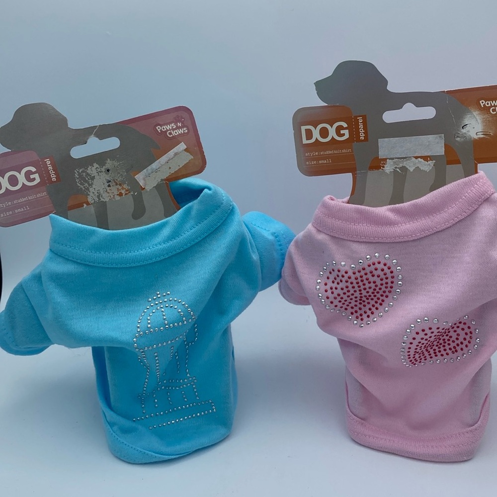 Paws n Claws 2 dog pet T shirts pinks  hearts / blue fire hydrant sz small new
